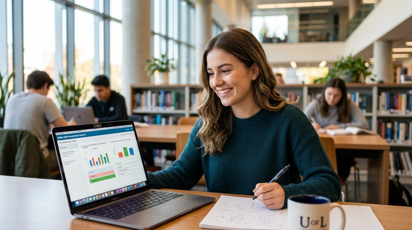 Student taking interactive online skill assessment
