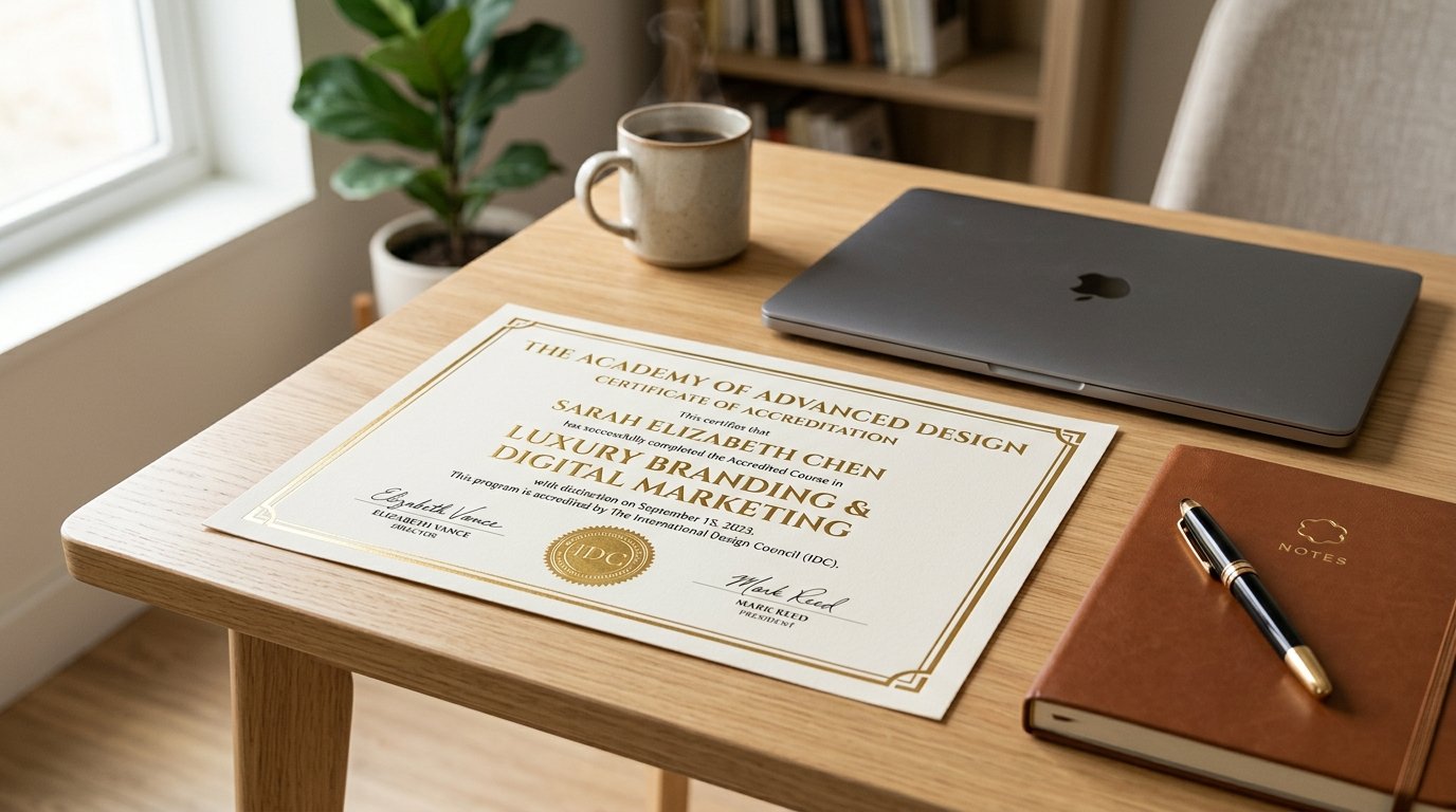 Accredited certificate on study desk